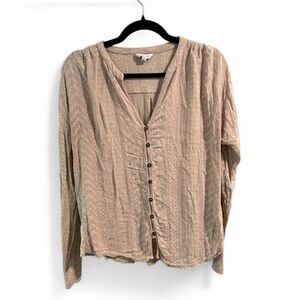 Lucky Brand Boho Lightweight‎ Button-Front V-Neck Top Neutral Stripe